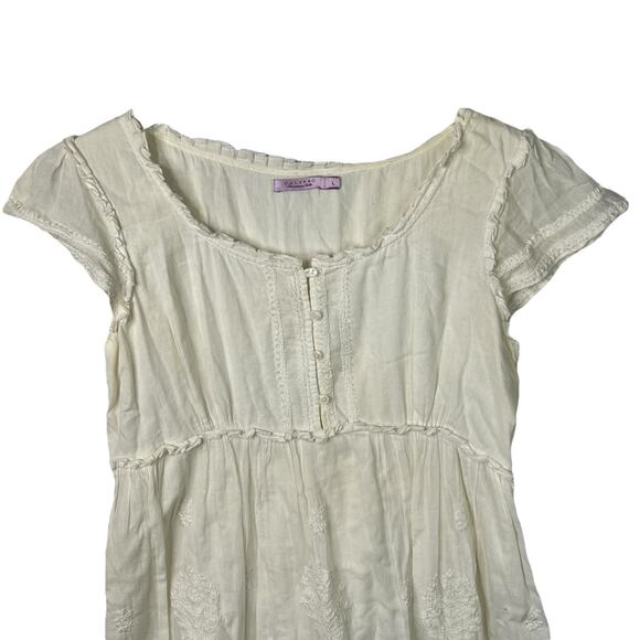 Calypso Christiane Celle Tunic Babydoll White Dress Short Sleeve Coquette Large - Picture 3 of 7